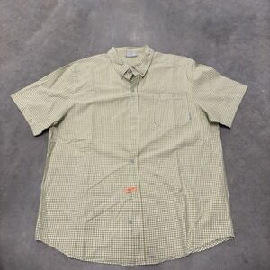 Columbia Shirt Mens Extra Large Yellow White Shirt Sleeve Button Up Fish Boat A1